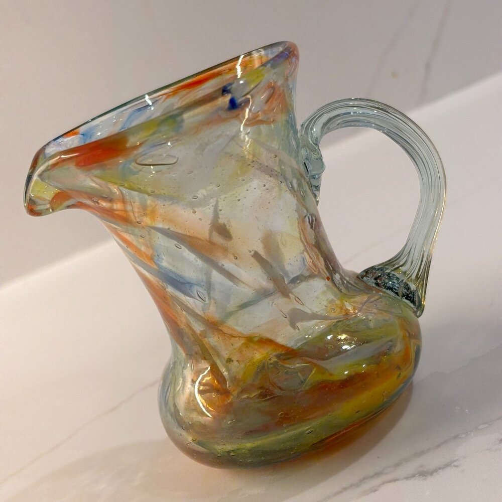 Vintage Old Timer Hand Blown Small Glass Pitcher
